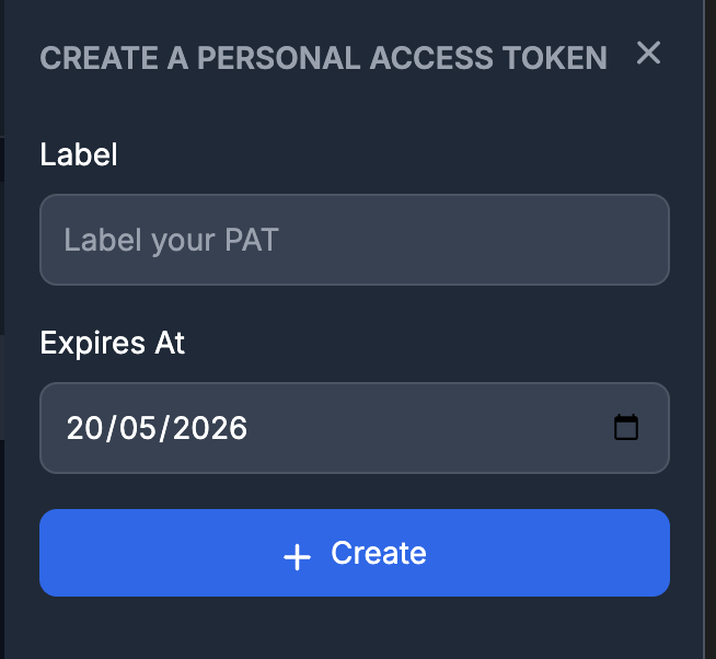 Create a Personal Access Token form
